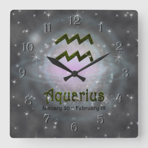 Reloj Cuadrado Rótulo Astrológico de Color Acústico Zodiaco