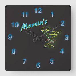 Reloj Cuadrado Rótulo azul Neon Personalizable Mancave Tavern