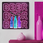 Reloj Cuadrado Rótulo de cerveza Neon LED<br><div class="desc">Reloj cuadrado en la pared impreso con el signo de la barra de neón. El diseño tiene botellas de cerveza de color y está escrito con la palabra CERVEZA en iluminación LED.</div>