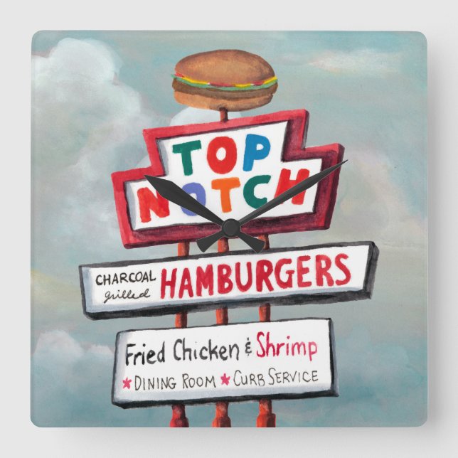 Reloj Cuadrado Rótulo de comida rápida (Anverso)