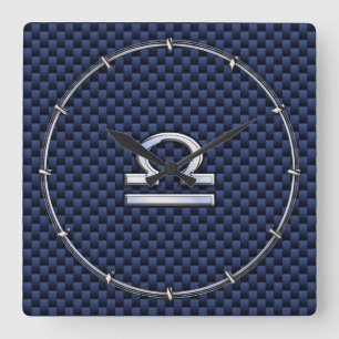 Reloj Cuadrado Rótulo libio moderno sobre fibra de carbono azul 