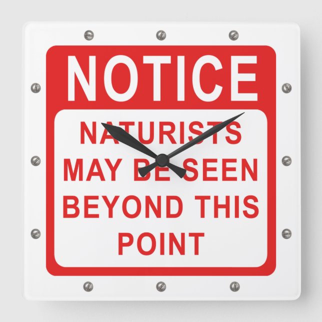 Reloj Cuadrado Rótulo Naturist Beach/Naturist Camp (Anverso)