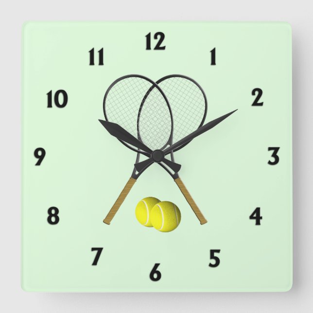 Reloj Cuadrado Rótulos de tenis verdes (Anverso)