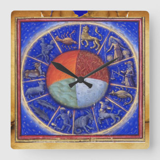 RELOJ CUADRADO RÓTULOS ZODIACALES CON CUATRO ELEMENTOS