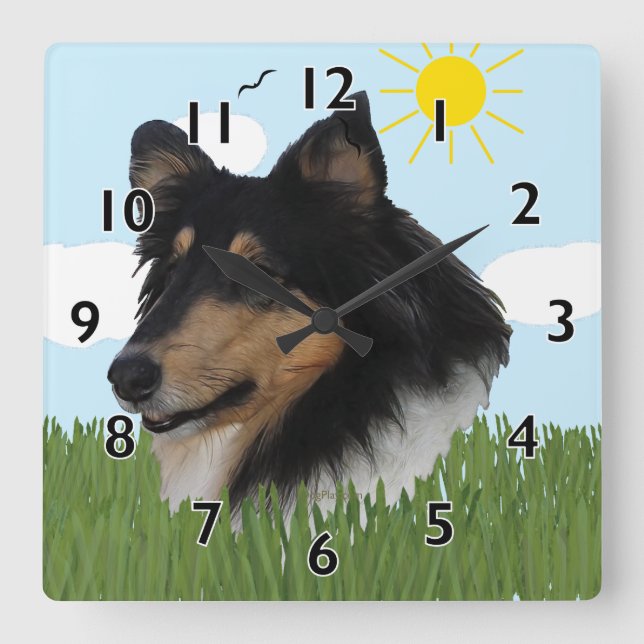 Reloj Cuadrado Rough Collie Portriat (Anverso)