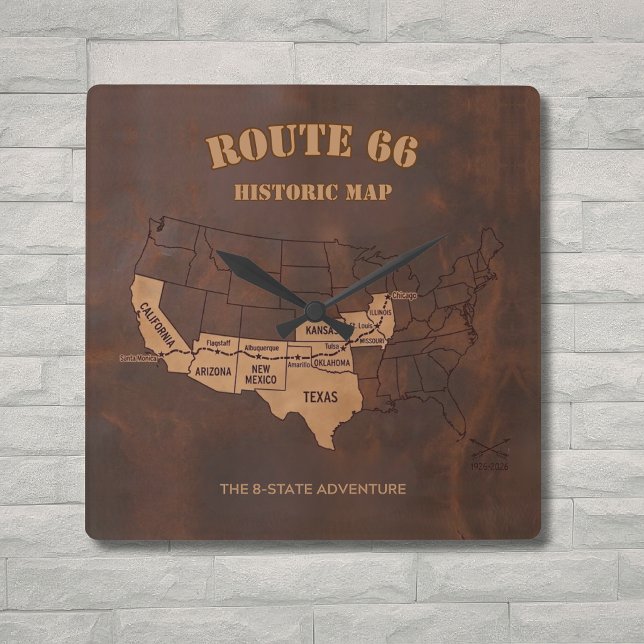 Reloj Cuadrado Route 66 Centennial 8-State Map Decor (Subido por el creador)
