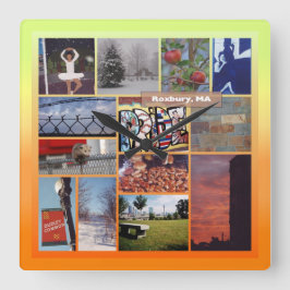 Reloj Cuadrado Roxbury, Collage de fotos de Massachusetts 9958