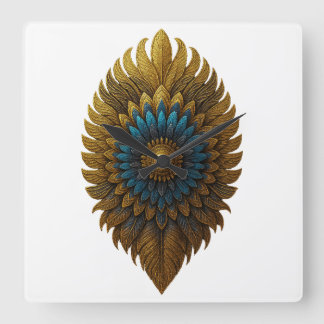 Reloj Cuadrado Royal Feather | Black & Gold Egyptian Wall Clock