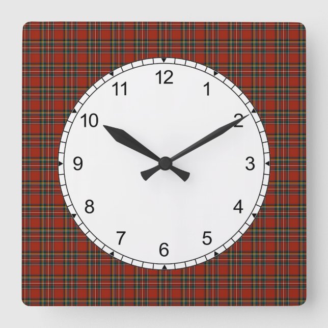 Reloj Cuadrado Royal Stewart Tartan Red Scottish Patrón de plaid (Anverso)