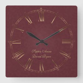 Reloj Cuadrado Royal Vintage Gold Burgundy Roman Numeral Monogram