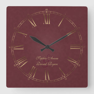 Reloj Cuadrado Royal Vintage Gold Burgundy Roman Numeral Monogram