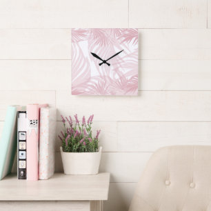 Reloj Cuadrado Rubor Pink Palm Bliss 1 #tropical #art