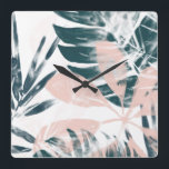 Reloj Cuadrado Rubor tropical<br><div class="desc">"Tropical Rubor II" de June Erica Vess. Presenta una vegetación tropical en colores que se combinan.</div>