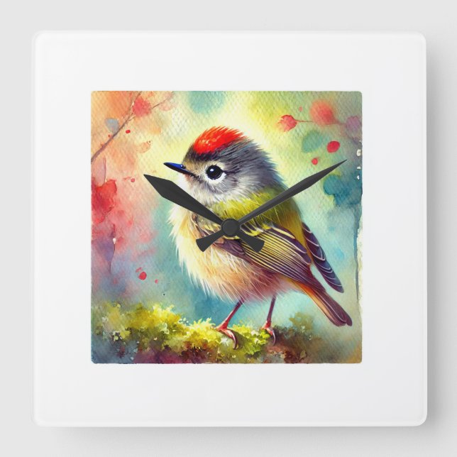 Reloj Cuadrado Ruby crowned Kinglet 050724AREF114 - Watercolor (Anverso)