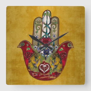 Reloj Cuadrado Ruby Pomegranate Heart Red Bird Hamsa
