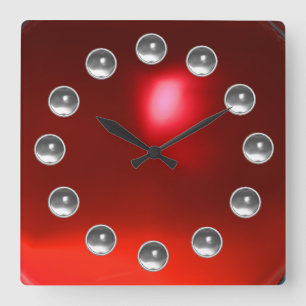 RELOJ CUADRADO RUBY ROJO EN 3D IMPRESO Y GEMSTONES BLANCOS