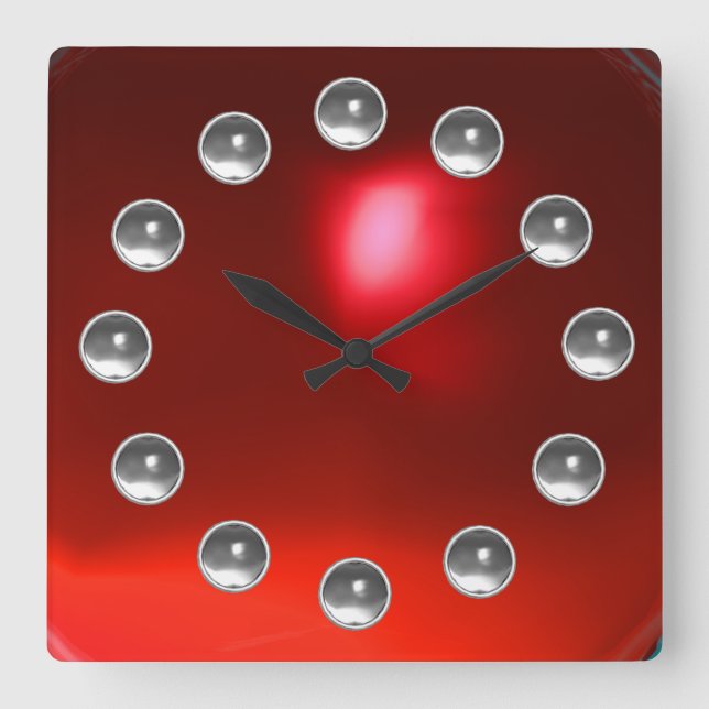 RELOJ CUADRADO RUBY ROJO EN 3D IMPRESO Y GEMSTONES BLANCOS (Anverso)