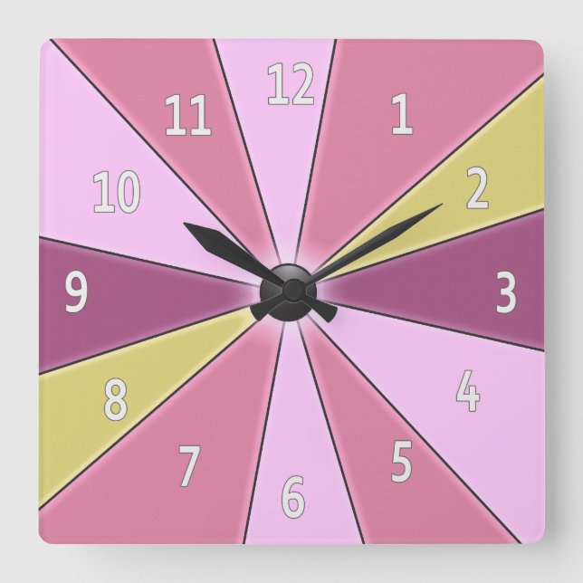Reloj Cuadrado Rueda de color rosa (Anverso)