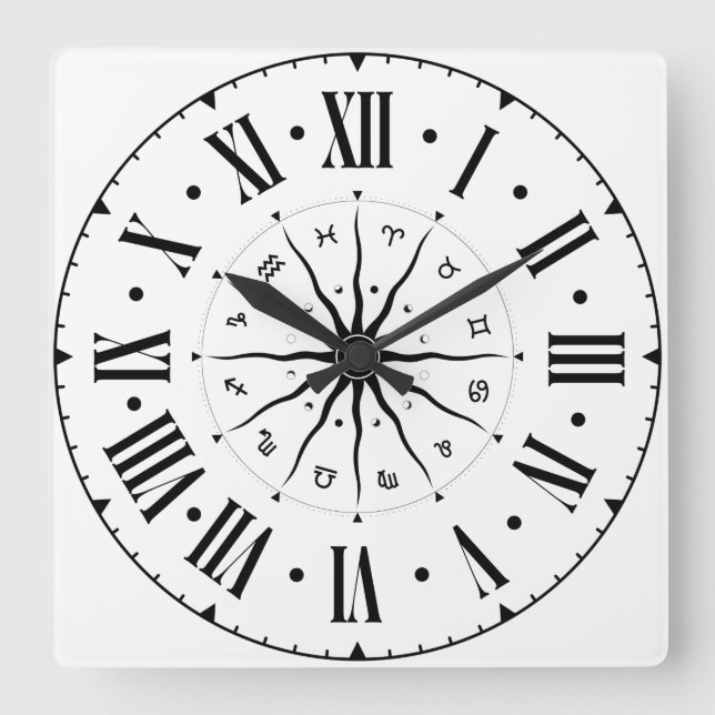 Reloj Cuadrado Rueda De Horóscopo Con Números Romanos (Anverso)