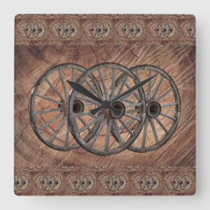 Reloj Cuadrado Ruedas de vagón de madera vintage