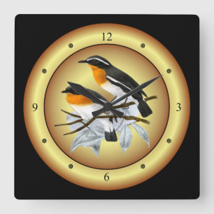 Reloj Cuadrado Rufous-Chested Flycatcher ~ Gold/Black Background~