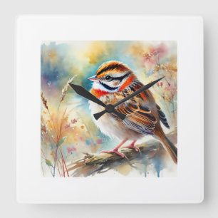 Reloj Cuadrado Rufous Collared Sparrow 230924AREF107 - Watercolor