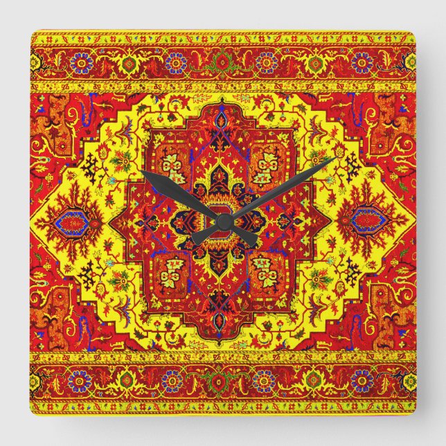 Reloj Cuadrado RUG PERSA - Rojo y Amarillo (Anverso)