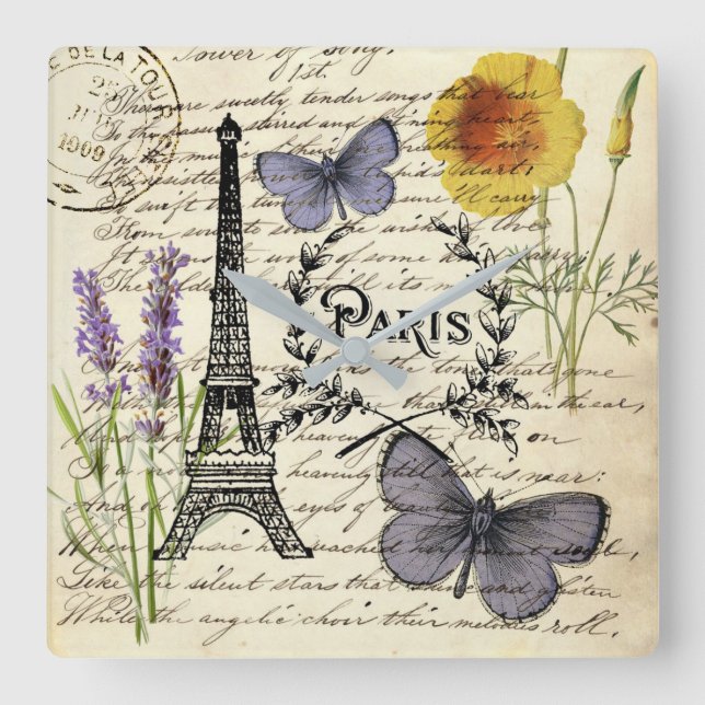 Reloj Cuadrado rural francés scripts de campo paris eiffel tower (Anverso)
