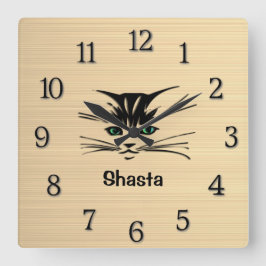 Reloj Cuadrado Rustc de gato de ojos verdes