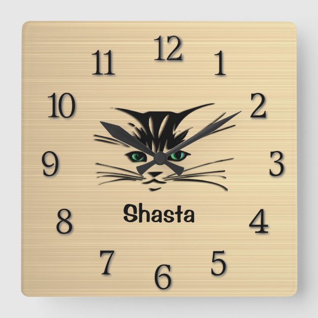 Reloj Cuadrado Rustc de gato de ojos verdes (Anverso)