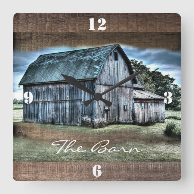 Reloj Cuadrado Rustic Barn (Anverso)