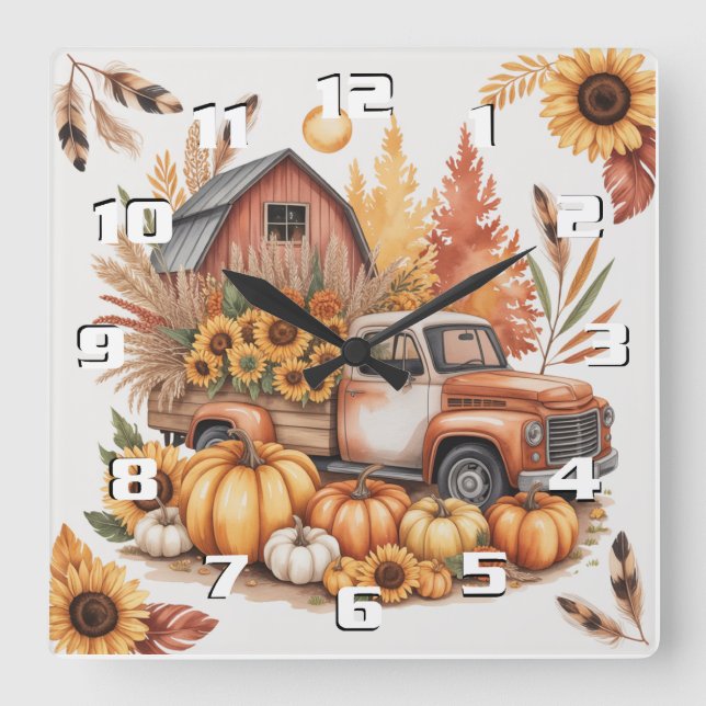 Reloj Cuadrado Rustic Farmhouse Inspired Autumn and Thanksgiving (Anverso)