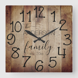 Reloj Cuadrado Rustic Faux Wood Barn Farmhouse Custom Family Name
