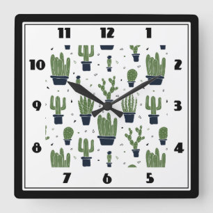 Reloj Cuadrado Rustic Green Cactus Desert Pattern