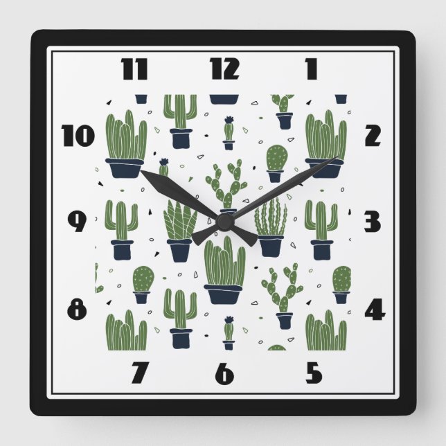 Reloj Cuadrado Rustic Green Cactus Desert Pattern (Anverso)