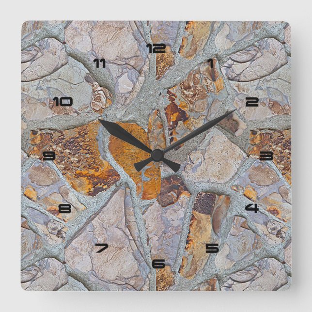 Reloj Cuadrado Rustic Natural Stone Pattern Print 2 (Anverso)