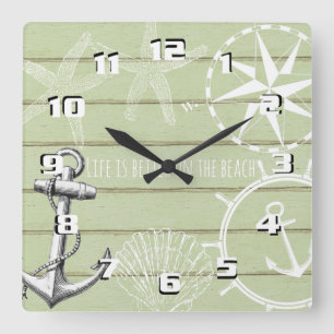 Reloj Cuadrado Rustic Nautical Life is Better on The Beach