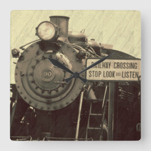 Reloj Cuadrado Rustic Train Wall Clock