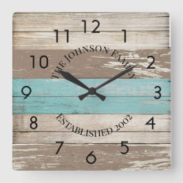Reloj Cuadrado Rustic Tricolor Driftwood Personalizada