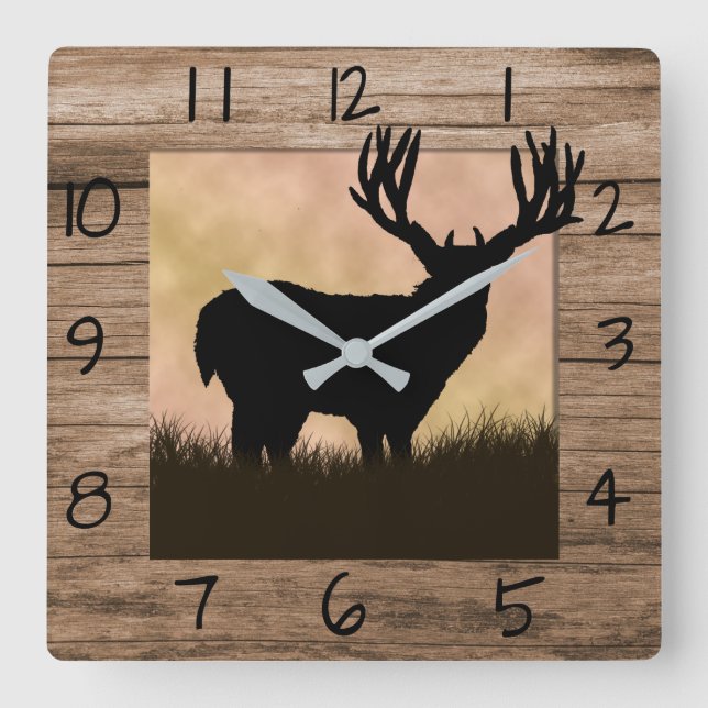 Reloj Cuadrado Rustic Whitetail Deer (Anverso)