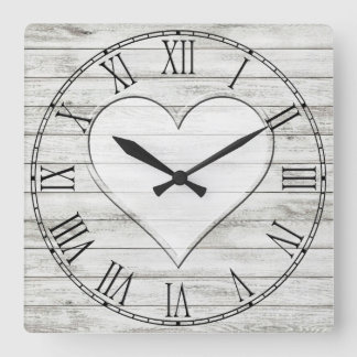 Reloj Cuadrado Rústico Corazón de textura de madera