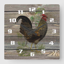 Reloj Cuadrado Rústico Country Rooster