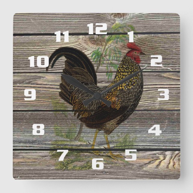 Reloj Cuadrado Rústico Country Rooster (Anverso)