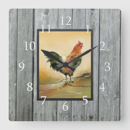 Reloj Cuadrado Rústico Country Rooster Wood
