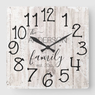 Reloj Cuadrado Rústico Faux Wood Barn Farmhouse Personalizado Nom