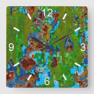 Reloj Cuadrado Rústico Metalizado descascarillado de pintura Grun