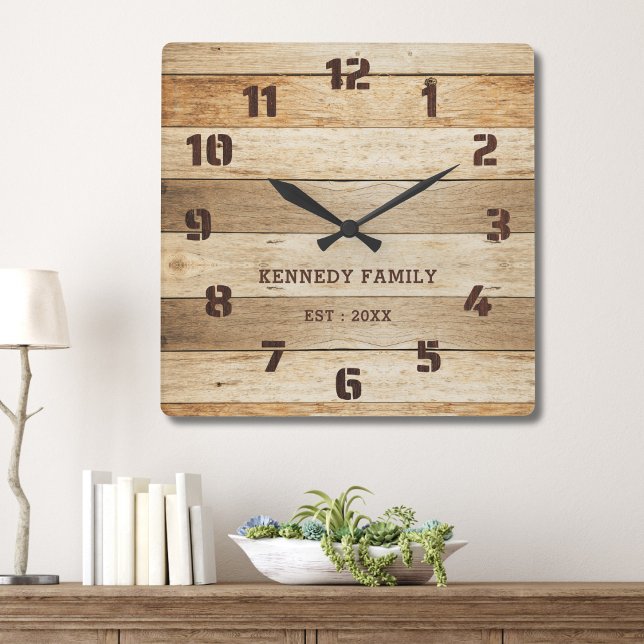 Reloj Cuadrado Rústico Pallet Madera Familia Nombre Farmhouse (Subido por el creador)