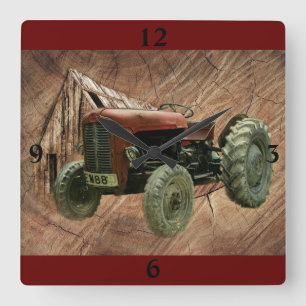Reloj Cuadrado Rústico pirata del tractor rojo vintage Shed