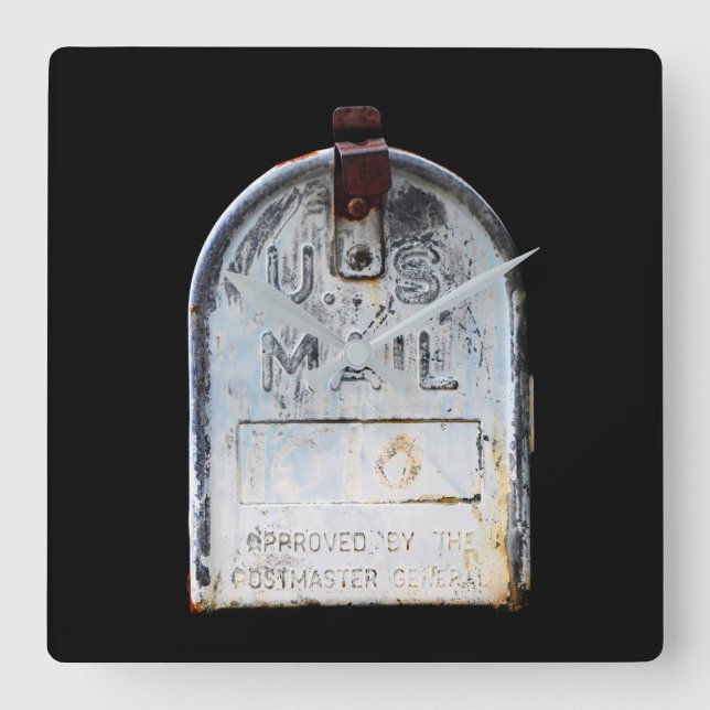 Reloj Cuadrado Rústico retrato de buzón de correo (Anverso)