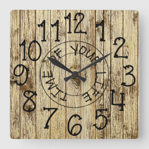Reloj Cuadrado Rústico Tiempo de Tu Vida Madera Marrón Personaliz